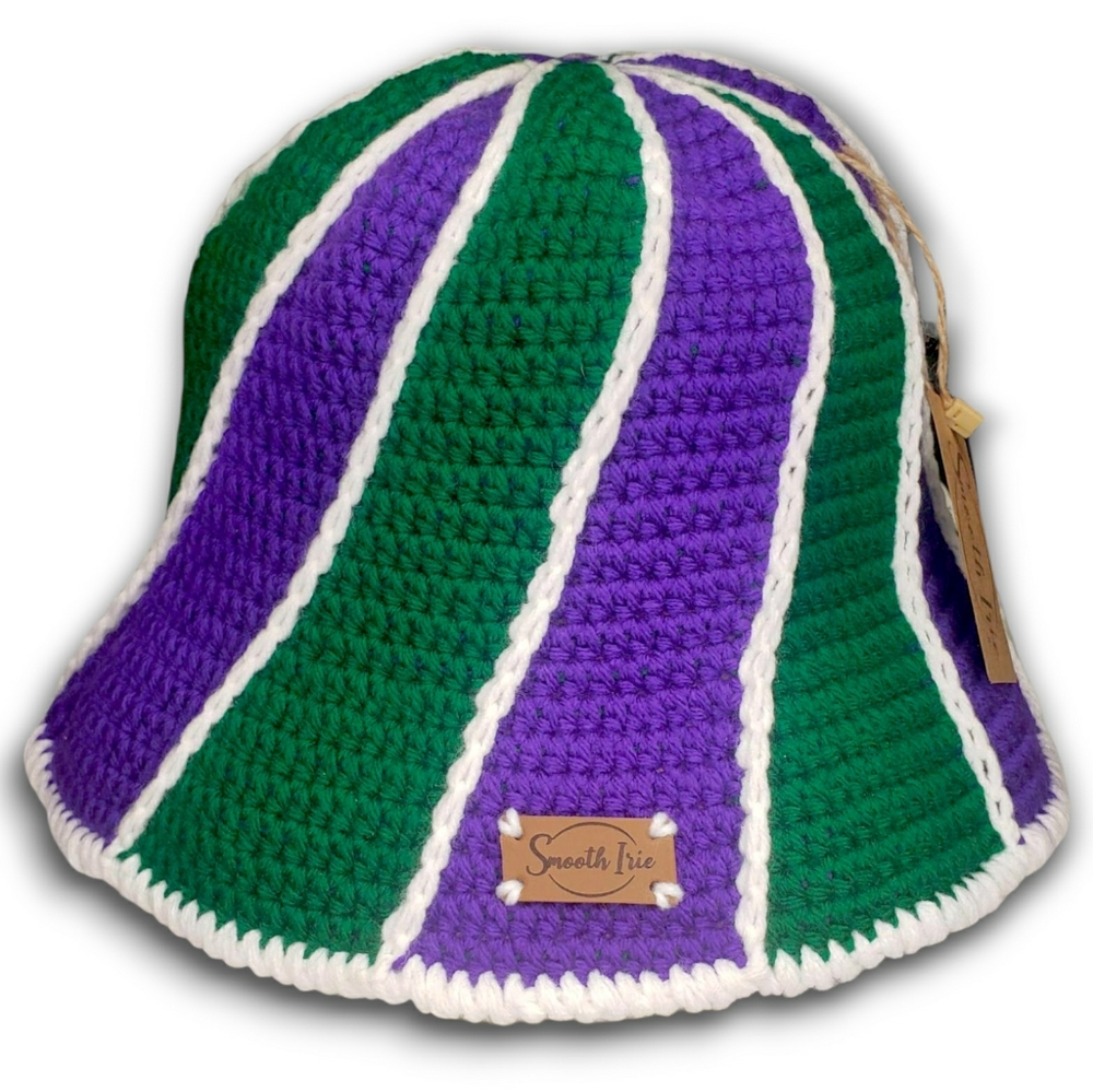 Swirl Crochet SI Bucket Hat Green Purple & White Milwaukee Bucks Gift Travel Sun